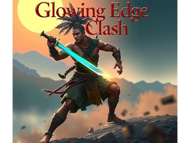 Glowing Edge Clash Game Cover - Ancient Indian Warrior with Luminous Blade in Himalayan Foothills